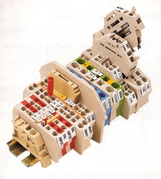 Weidmuller W-Series modular din-rail mounted terminal blocks sample rail