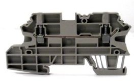 Sample rail of WMF-style terminal blocks showing jumpering across fuse blocks